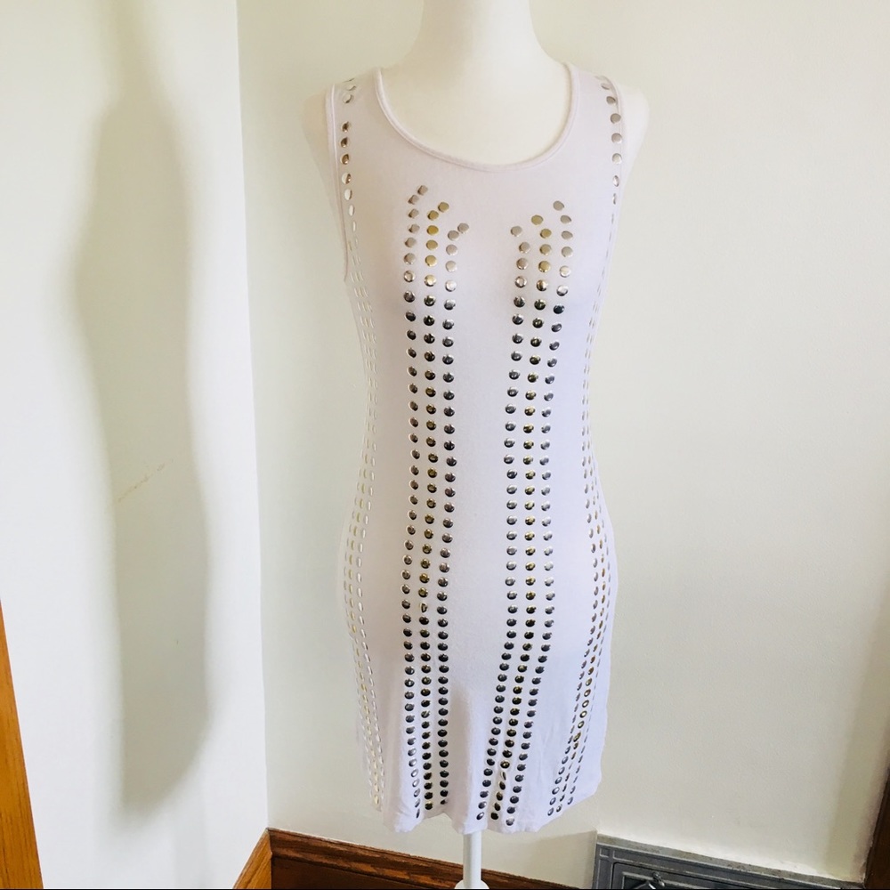 Long White Tank with Gold Silver Embellishment